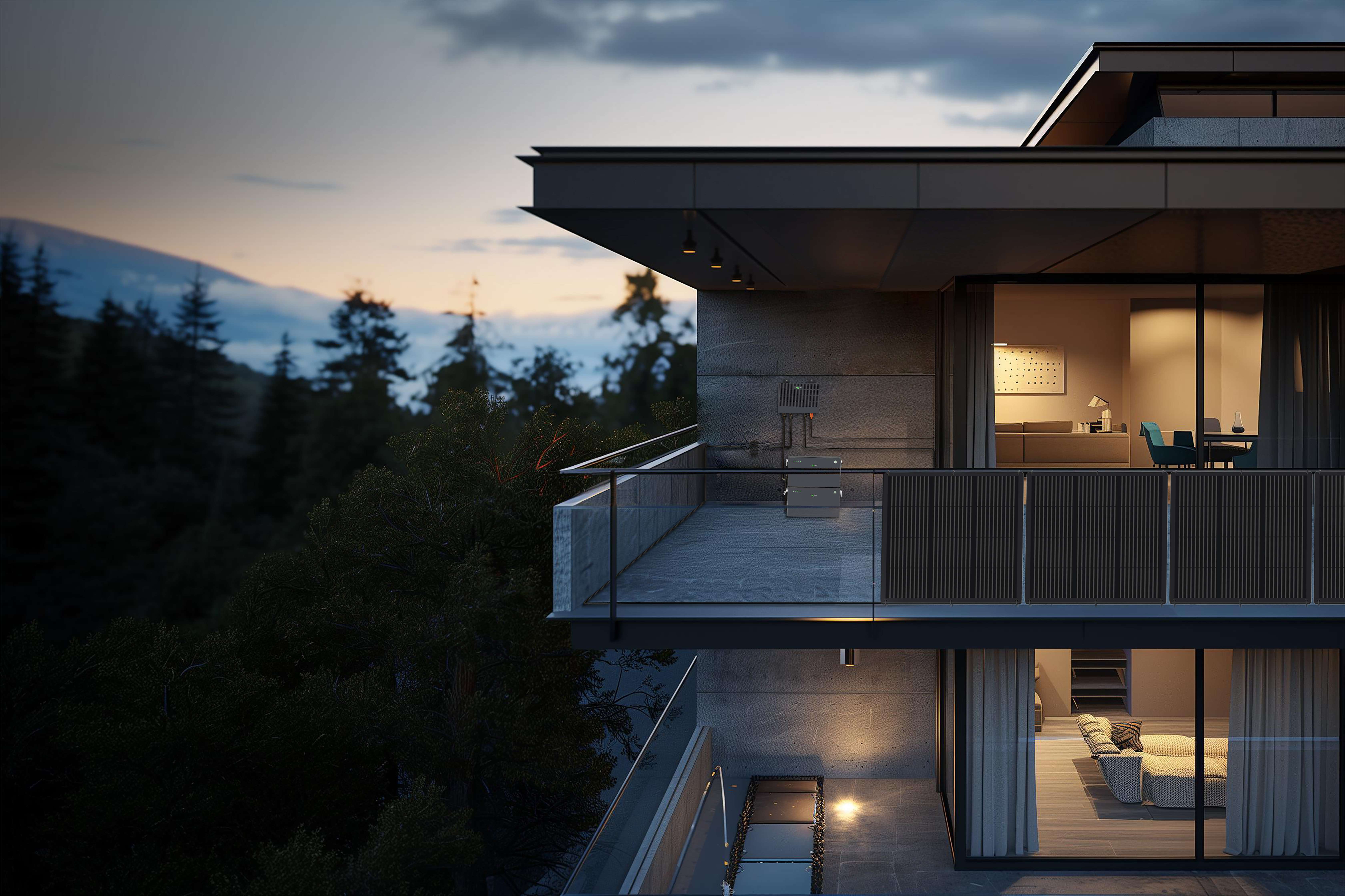 Modern sustainable home with solar panels